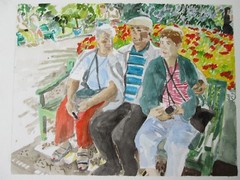 GIVERNY, FRANCE, TOURISTS / ORIGINAL WATERCOLOR /12″ X 16″/ MIMI DAVIS, ARTIST
