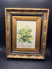 Vintage Esterida Enamel Floral Flower Boquet Framed Art