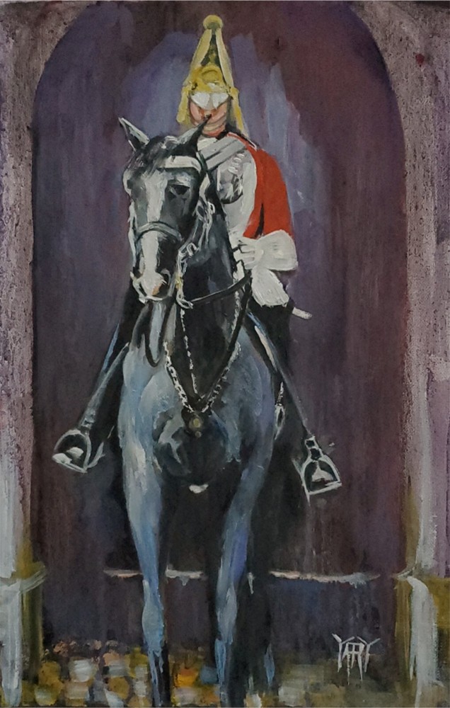YARY DLUHOS London England Royal Kings Guard Horses Original Art Oil Painting