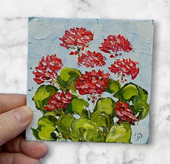Geranium Original Painting 3D Semi-Abstract Art Deco Flower Handmade Wall Art