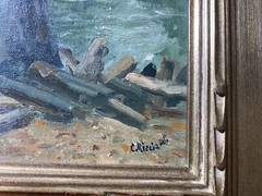 Cesare A. Ricciardi (1892 – 1973) „Canal Landscape With Homes“ Oil Painting