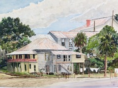 Florida Landscape Watercolor Painting Cedar Key 1967 by late J. Floyd Monk