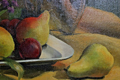VINTAGE 21″ OIL PAINTING FLORAL FRUIT STILL LIFE FOLK ART SIGNED FRAME COUNTRY