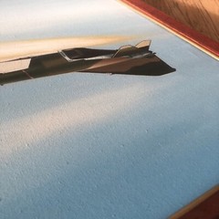 Military Fighter Plane with Falling Missile Painting by K Chong ? 1978