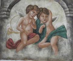 Hand painted and signed Angels‘ portrait art OIL PAINTING ON CANVAS, 20″ x 24″
