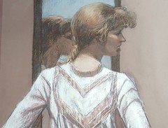Lovely Unsigned Pastel of A Standing Semi Nude Woman In Front of A Mirror