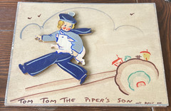 Vintage Tom Tom The Piper’s Son Uncle Bernie Folk Art Wood Plaque 12″ Nursey Art