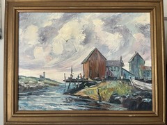 FRANCIS PULITO Signed Oil Painting Creek Landing 1970s Berlin CT NE Harbor