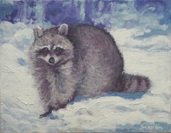 Sean Wu original oil painting, 11×14 on stretched canvas，Raccoon