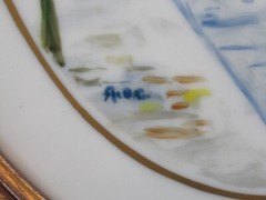 Oval Painting On Ceramic Landscape Signed Vintage 20th Century