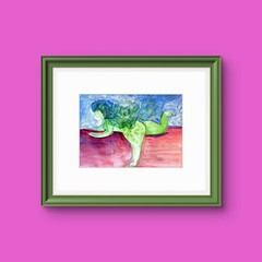 Plus Size Female Air Drying Abstract Pop Art Watercolor On Paper 9×12 Signed