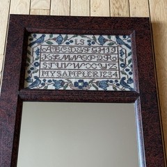 Sullins House Cross Stitch Alphabet Sampler with Mirror in Painted Frame