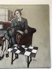 Antique Art Deco Painting Portrait Pretty Woman Large Oil Illustration 1930’s