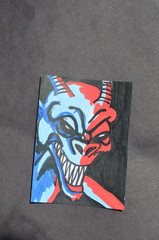 ACEO Original Art Card Evil Ble Red Devil Horror not a print
