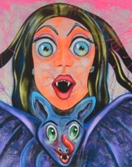 original painting pop art manga cartoon humor psychedelic fluorescen bat vampire