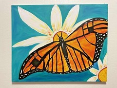Original Monarch Butterfly on Flower Expressionism Painting 16×20″ Canvas