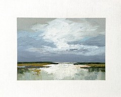 8×10 Original Oil Seascape Painting Marsh Lowcountry Clouds Coastal Art Signed