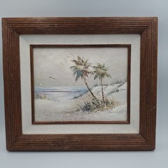 Vintage Original Beach Seascape Oil Painting Signed „Rimi“ Framed 8×10 Coastal
