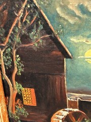 Gothic Vintage Oil on Canvas Haunted Mill by Moonlight 1929 Signed and Framed