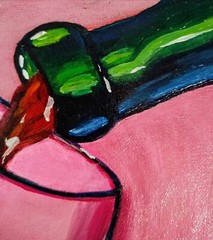 Red Wine Bottle Acrylic Painting 8×8” On Canvas Panel Glass Connecticut Artist