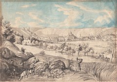 1829 Gustav Kraus Eichstätt panorama original drawing watercolor drawing view