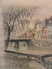 Pauline van der Baan 1958 Watercolor/ Pencil ALONG THE CANAL GEORGETOWN Signed