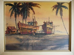 FRANK HAMILTON, LISTED CALIFORNIA CALIF VINTAGE HAWAII TROPICAL LANDSCAPE BOATS