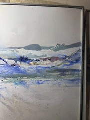 Delores Ann Ziegler (20th c) „Abstract Scene“ Mixed Media Triptych Artwork
