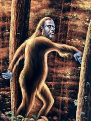 Sasquatch Bigfoot monster legend black velvet oil painting