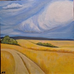 Original Impressionist Golden Road 10×10 Acrylic Panel Painting Home Decor