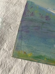 Vintage Pastel Watercolor Landscape Painting Snow Mountains Framed 10×13”