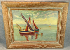 Italian Fishing Boats Oil Masonite Nautical Painting Arthur D’Artois (1894-1976)