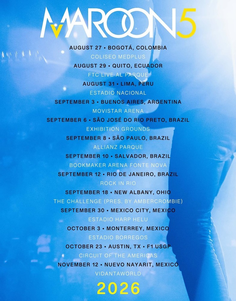 Maroon 5 Concert Poster 2026 US South America Tour Dates Pop Rock Art Print