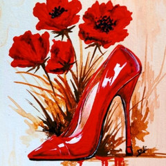 ACEO Original RED Ladies Shoes Anime Acrylic Pop Art Card Hand Painting NEW OOAK
