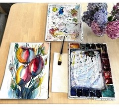 Orig Watercolor Painting 17 1/2×22 3/4 Abstract Flowers OOAK Unframed