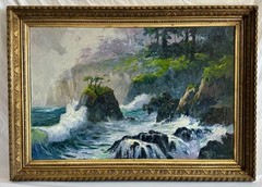 Large Robert E. Russell (Laguna Beach) Oil Painting – Big Sur Coast Seascape