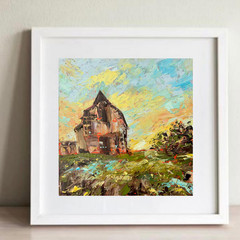 Original Art Countryside Art Old Barn Painting Sunset Impasto Oil Painting