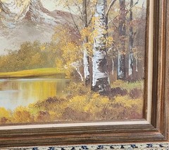 Lg. Oil Painting On Stretched Canvas 24×36 FALL MOUNTAIN SCENE Wooden Framed
