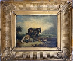 English School (c.1840) : A Rest From The Plough , Oil On Winsor & Newton Board
