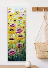 Textured Yellow Flowers Art 12×36 Original Oil Painting