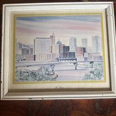 Vtg Framed Art St Paul Minnesota Skyline Cityscape Ingersoll 1983 River Bridge
