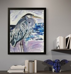 Heron Painting 11×14 Canvas Panel Original Blue Heron Art Coastal Decor
