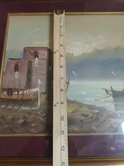 Vintage Signed Italian Fishing Boat Port Harbour Italy Oil Canvas Painting Frame