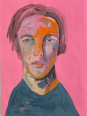 Original Portrait Painting 9×12 Emotional Sad Woman Pink Wall Art Miz Katie