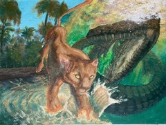 „Wild Yin-Yang,“ original Florida wildlife acrylic painting of panther & gators