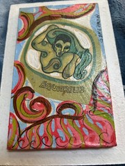 SALE! signed G Sherman 1960s mod eames era zodiac painting Aquarius