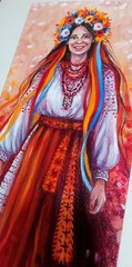 Ukrainian Woman Beauty, Original Women Painting, Ukraine Art Portrait