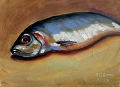 original oil painting Fish 15х21cm Wall Art Handmade Gift Herring