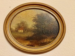 Vintage Signed Andrea Original Oil Painting Gold Framed Cottage Landscape 10×8