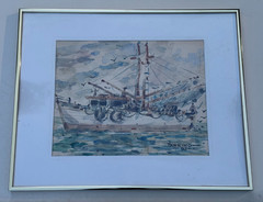 PARRINO ORIGINAL WATERCOLOR PAINTING FISHING BOAT NAUTICAL SEASCAPE SIGNED ART